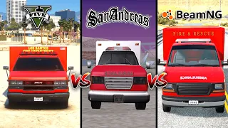 GTA 5 AMBULANCE VS GTA SAN AND REAS  AMBULANCE VS BEAMNG DRIVE AMBULANCE | WHICH IS BEST? | LAXHUL
