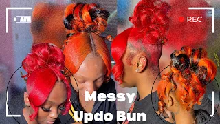 How To: Messy Updo | 2 Curly Bangs 💕| TheKijhonaJSlay✨