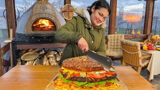 Giant Homemade Cheeseburger Cooked with Love in the Oven 🧡