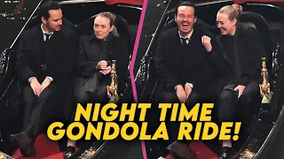 Dakota Fanning & co-star Andrew Scott filming night Gondola scenes on the set of 'Ripley' in Venice
