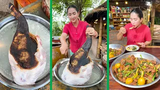 Delicious whole pig leg cook egg and eat | Amazing cooking skill | Cooking with sros
