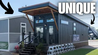 This New & UNIQUE tiny house/park model feels HUGE! Prefab House Tour