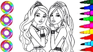 Colouring Drawings Disney's Princess Barbie Twin Sister with Sparkle Rainbow Tiara Coloring Pages