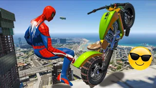 GTA 5 Spiderman Epic Bike Jumps #24 - Spider-Man Stunts & Fails, Gameplay Funny Moments & Fails