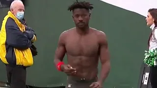 Antonio Brown Quits in the middle of the game shirtless