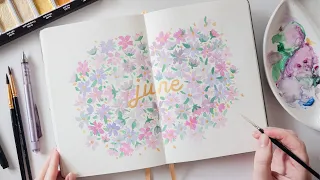 Plan With Me: June Floral Bullet Journal Theme with Gouache Paint