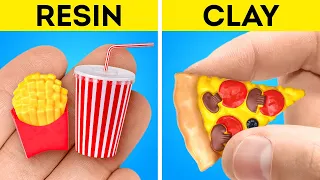 ADORABLE DIY IDEAS🍕🍔 EPOXY RESIN vs POLYMER CLAY