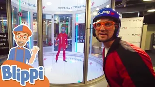 Indoor Skydiving with Blippi - Amazing Flying Tricks | Educational Videos for Kids