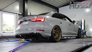 3.5 "inch EGO-X VALVED EXHAUST SYSTEM on AUDI RS3 8V 400hp on MAHA MSR 500 DYNO