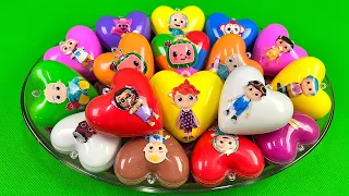 Mixing Rainbow CLAY Coloring with Pinkfong, Cocomelon, Hogi inside Mini Heart, Dinosaur Eggs! ASMR