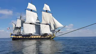 L'Hermione in Cherbourg and later in the Bay of Biscay