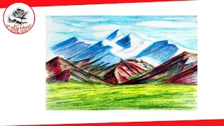 How to Draw Mountains Landscape with Colored Pencils - Easy Drawing Techniques