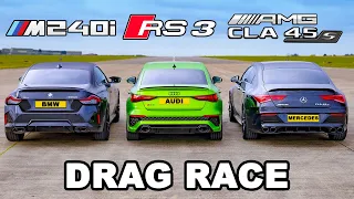 BMW M240i v Audi RS3 v AMG CLA 45 S: DRAG RACE