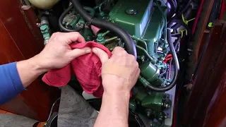 Changing the engine fuel filter on a Volvo Penta 2002 marine diesel