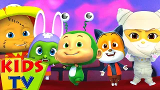 Five Little Monsters Jumping on the Bed | Halloween Songs | Nursery Rhymes & Baby Songs - Kids Tv