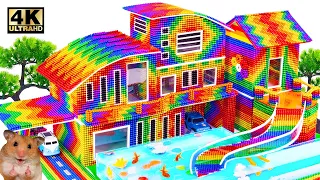 Build Rainbow Villa Modern with Garage and Fish Pond for Hamster From Magnetic Balls Satisfying