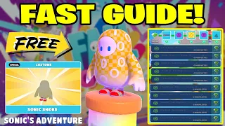 How to COMPLETE ALL SONIC'S ADVENTURE In Fall Guy! (Free Sonic Shoes & More Sonic Rewards)