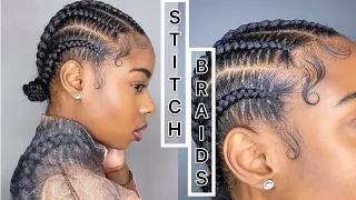 Straight Back Stitch Braids on Myself -HACK| Super Quick