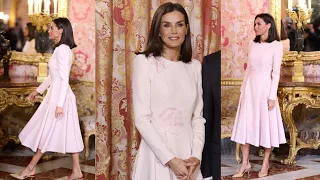 Queen Letizia of Spain in delicate Pink for "Miguel de Cervantes" Lunch