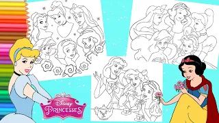 Coloring Disney Princess Cinderella Jasmine Belle Ariel Aurora Snow White - Coloring Pages