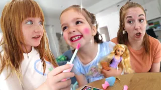 [AD] DISNEY PRINCESS MAKEOVER! Adley & Navey MakeUp Salon with Mom Tea Party on First Day of School!