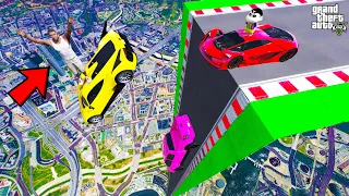 FRANKLIN TRIED IMPOSSIBLE 90 DEGREE ROAD MEGA RAMP PARKOUR CHALLENGE IN GTA 5 | SHINCHAN and CHOP
