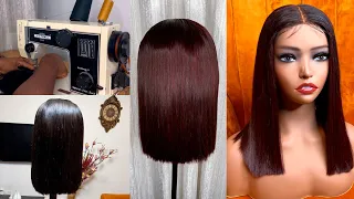 HOW TO MAKE A WIG MAKING WITH A SEWING MACHINE || HAIR COLOURING FROM BLACK TO deep RED