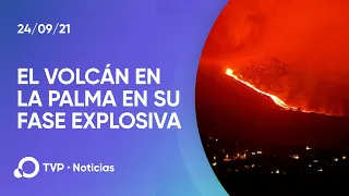 Volcán en La Palma,  en su fase explosiva