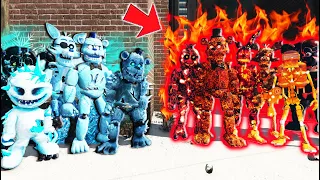 ALL FIRE ANIMATRONICS vs ALL ICE ANIMATRONICS (GTA 5 FNAF Mods)