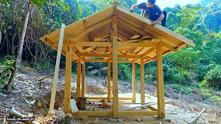 Making the wooden walls, finishing the roof, water pipeline to shelter - survival instinct | Ep 180
