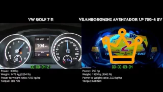 VW Golf 7 R vs Lamborghini Aventador LP 750-4 SV // 0-100 km/h