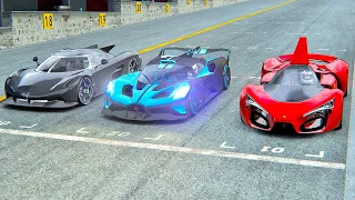 Bugatti Bolide vs Ferrari F80 Concept vs Koengisegg Jesko Absolut - Drag Race 20 KM