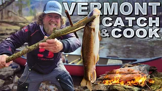 Primitive Survival Spearfishing Sucker Fish Catch & Cook in Vermont