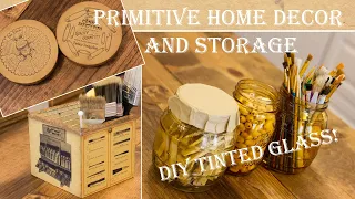 Primitive Home Decor and Storage | Vintage Style Craft Room Storage | DIY Tinted Amber Style Glass