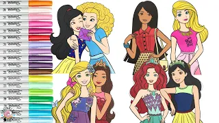 Barbie and Friends Makeover as Disney Princess Coloring Compilation Snow White Aurora Ariel Moana