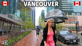 🇨🇦 【4K】⛈️⛈️⛈️ Heavy Rain in Downtown Vancouver BC, Canada. Travel Canada. Relaxing Walk.