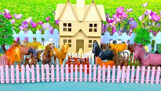 Farm Small World Diorama With Animals And Tractors | Cow Pig Horse Chicken