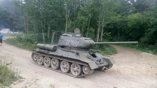 T-34 tank crushing cars in Estonia