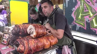 Crispy Fat Belly Pork and Sausage Sandwiches. London Street Food