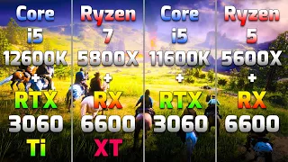 i5 12600K + RTX 3060 Ti vs R7 5800X + RX 6600 XT vs i5 11600K + RTX 3060 vs R5 5600X + RX 6600