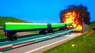 Lego Cars Jumping through Giant Fire Wall! Brick Rigs Cars Falls Crashes!