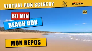 Virtual Run 60 min Beach Run, Mon Repos, Australia.  Low Tide | No Music | 4K