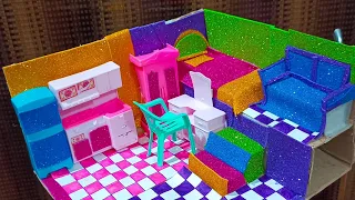 Diy Miniature house/ Diy Miniature Cardboard House / Bedroom , Kitchen 😍