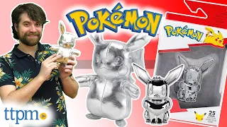 POKEMON 25TH ANNIVERSARY TOYS! Silver Series Pikachu Plush and Eevee Figure from Jazwares