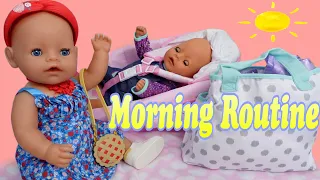 Baby Born doll Morning Routine Feeding, Changing and packing the diaper bag for Grandmas