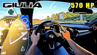 Alfa Romeo Giulia Quadrifoglio has 570HP on an empty Autobahn!