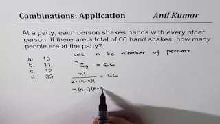 Find number of persons in a party with 66 handshakes Combinations