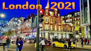 London’s Oxford Street Christmas Lights 2021 | London West End Night Street Walk - 4k HDR