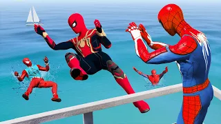 GTA 5 Team Spiderman Flooded Los Santos Jumps and Falls (GTA V Ragdolls & Fails) #4