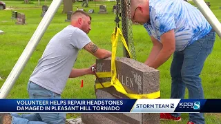 Volunteer repairs tornado-ravaged cemetery one headstone at a time